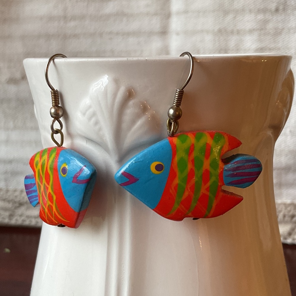 Handcrafted Blue & Red Tropical Fish Earrings - Colorful Pet Fish Design